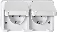 Merten 4074946 Aquastar Compleet Wandcontactdoos met randaarde en klapdeksel spatwaterdicht Polar-wit 2-voudig
