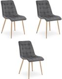 LEOBERT Set van 3 eetkamerstoelen SPLIT - Donkergrijs fluweel - Eikenlook poten - Modern design
