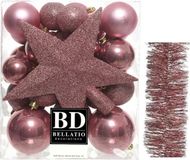 Shoppartners Bv Décoration de Noël Boules de Noël en plastique 5-6-8 cm Vieux Rose 35 pièces