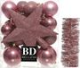 Shoppartners Bv Décoration de Noël Boules de Noël en plastique 5-6-8 cm Vieux Rose 35 pièces