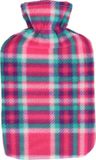 Merkloos / Sans marque Gerimport Warmwaterkruik - Set van 2 stuks - Fleece hoes - Rood - Schotse ruit print - 1,25 liter