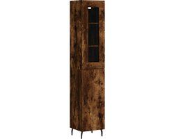 vidaXL Hoge kast - Bewerkt hout - Gerookt eikenkleurig - 34,5x34x180 cm