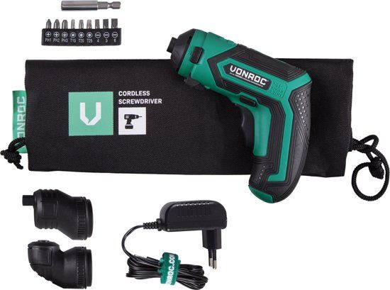 VONROC Accu Schroefmachine/Schroevendraaier - 4V, inclusief accessoires