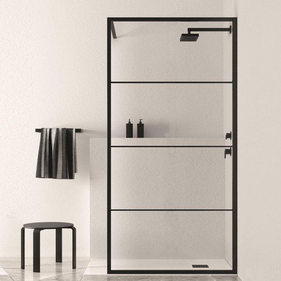 BWS Inloopdouche Frame 45x200 cm 8mm NANO Glas Mat Zwart Raster - Boss & Wessing