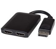 PremiumCord MST DisplayPort naar 2 x HDMI-adapter, uitbreidingsfunctie + spiegel, video 4K @60Hz UHD 2160p, Full HD 1080p, zwart, lengte: 20 cm