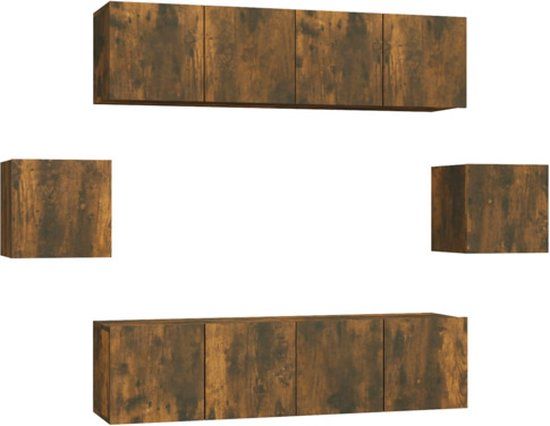 vidaXL 6-delige Tv-meubelset bewerkt hout gerookt eikenkleurig