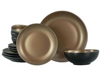 CreaTable, 23600 Serie Glamour Gold 12-delig tafelservies van aardewerk, vaatwasser- en magnetronbestendig, hoogwaardige afwerking