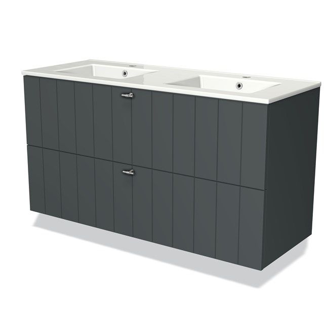 Maxaro Badkamermeubel 120cm Modulo Donkergrijs 2 Lades Lamel Wastafel Keramiek