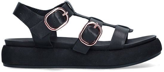 Manfield - Dames - Zwarte suède plateau sandalen - Maat 37