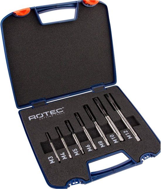 Rotec 7-delige Cassette Machinetappen 1200+ M3-M12, doorlopend gat, Staal