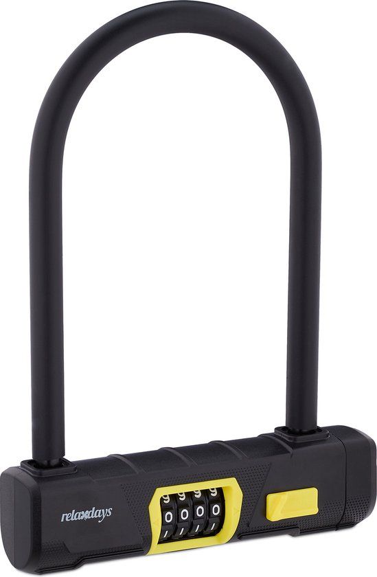 Relaxdays Beugelslot met Cijfercode - U Slot Fiets - Zwart/Geel