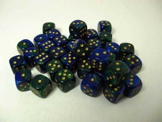 Chessex Dice Set 36 6-Sided 12 mm Gemini Blue-Green w/Gold