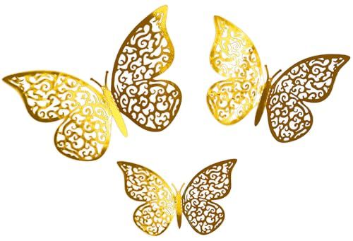 3D Zelfklevende Vlinders Stickers - 12 Stuks - Goud
