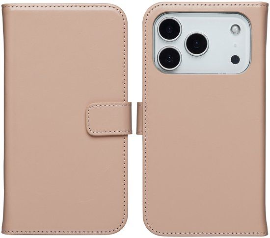 Selencia Echt Leren Bookcase - Geschikt voor Apple iPhone 17 Pro - Dusty Pink