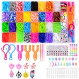 Loom Bandenset, 2500 stuks rubberen banden voor het zelf maken van armband, accessoires, kleurrijke loops, rubberen set met hangers en accessoires, doe-het-zelf knutselen, cadeau voor kinderen, jongens en meisjes