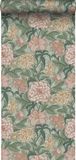 ESTAHome behang vintage bloemen groen en oudroze - 53 cm x 10.05 m