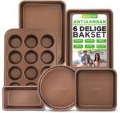 NutriChef 6-delige Bakvormenset – Anti-aanbak Bakplaten – Kwalitatieve Keukenset voor Bakken en Koken- Bruin