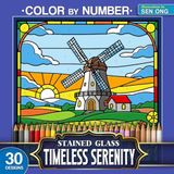 Timeless Serenity Stained Glass Color by Number: 30 Nostalgic Landscapes from the Past