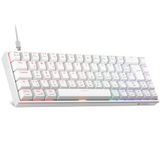 KOORUI Mechanisch toetsenbord, 60% gamingtoetsenbord met 12 toetsen, multifunctionele knop, USB-kabel, volledige toets-rollover, Duitse indeling, QWERTZ voor Windows MacOS Linux-rode schakelaar, wit