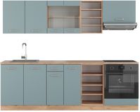 Vicco R-Line Unité de cuisine complète – 240 cm sans plan de travail Bleu-gris/chêne doré