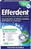 Efferdent Antibacteriële Reinigingstabletten voor Retainers 126 Stuks Voordeelverpakking (Minty Fresh & Clean)