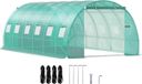 Serre tunnel de jardin, 20 x 10 x 7 pi, maison de plantes portable avec arceaux en acier galvanisé, 3 poutres supérieures, 4 poteaux diagonaux, 2 portes zippées et 12 fenêtres enroulables, verte