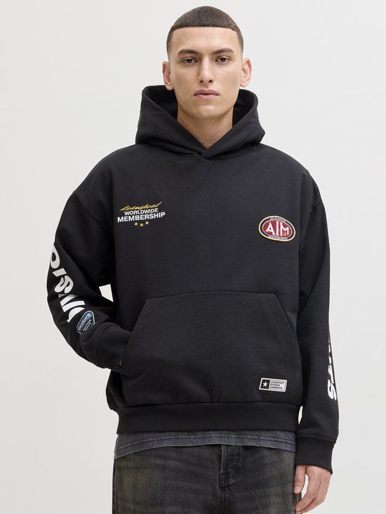 JACK&JONES JCOPULSE PRINTED SWEAT HOOD Jongens Sweater L Katoen/Polyester Zwart