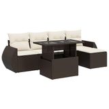 vidaXL 6-delige Loungeset met kussens, poly rattan, bruin