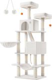 Merkloos / Sans marque Shenzhen Haorui Industrial Technology Co., Ltd. Krabpaal - Kattentoren - Spaanplaat - Pluche - Sisal - 55cm x 45cm x 168cm - Crème Wit