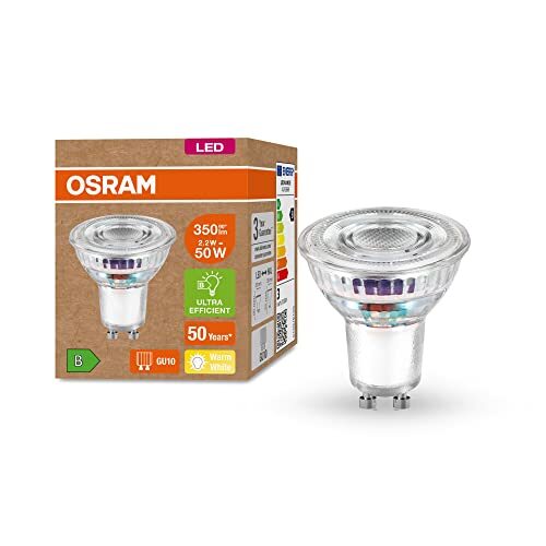 OSRAM Lamps OSRAM LED spaarlamp, PAR16 reflector, GU10, warm wit (3000K), 2,1 watt, vervangt 50W gloeilamp, zeer efficiënt en energiebesparend, pak van 6