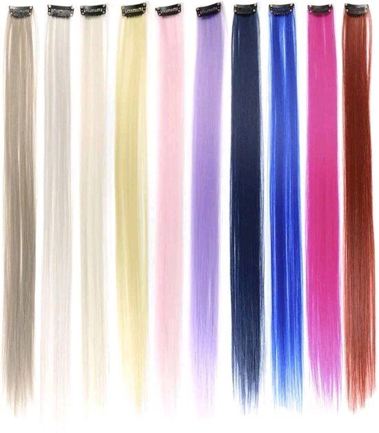 Merkloos / Sans marque Hairextensions - 10 stuks - Mix Kleuren - 56cm