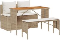 vidaXL 3-delige tuinset met kussens, beige, polyrotan