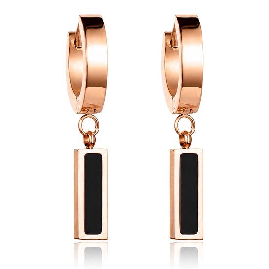 Cilla Jewels oorringen Titanium Rose met Zwart