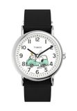 Timex Weekender X Peanuts - Van Quartz Analoog Horloge Zwart Kast: 100% Loodarm Messing | Armband: 100% Stof 38 TW2Y11800VV