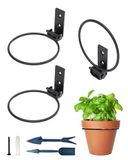 NACETURE 10,5 cm plantenhangers voor buiten en binnen, 3 stuks - wandhaak metalen plantenstandaard plantenbakken - zwarte bloempotringset met tuinschop