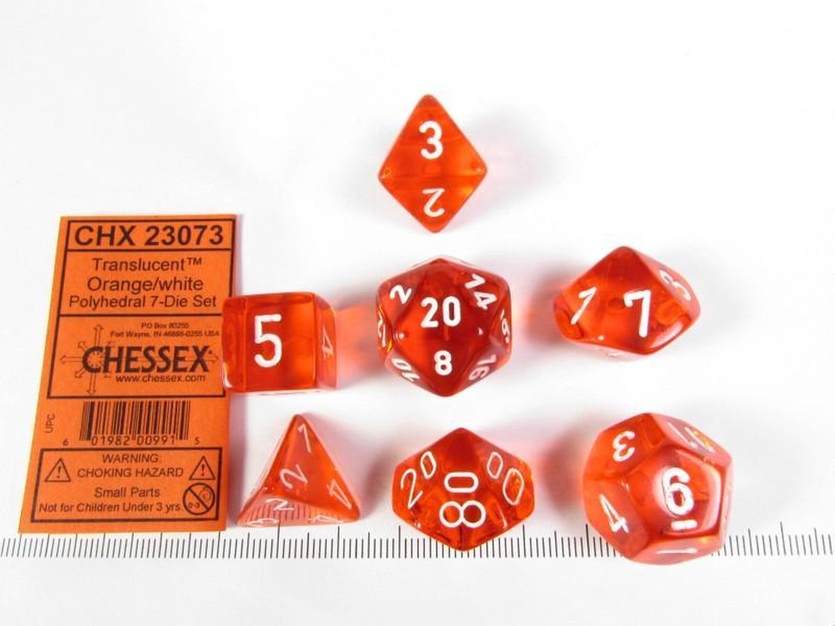 Chessex Translucent Orange w/white polydice set