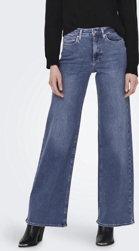 ONLY ONLMADISON High Waist Wide Leg Jeans - Medium Blue Denim - Women's Size S/32