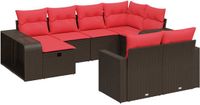 vidaXL 10-delige Loungeset met Kussens Poly Rattan Bruin