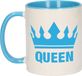 Bellatio Decorations Queen koffiemok - blauw met wit - 300 ml - keramiek