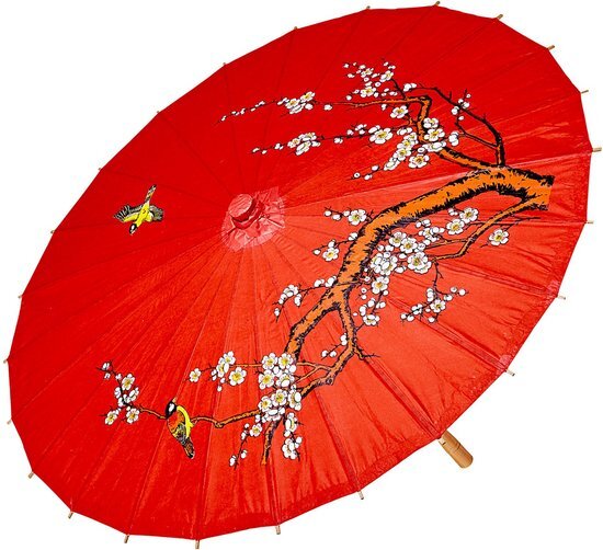 Widmann 66789 - Parasol van rood rijstpapier, Aziatische parasol, versierd, manga, anime, kostuum, carnaval, Halloween, themafeest