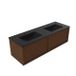 Saniclass Ensemble meuble de salle de bain avec cadre en bois - 140x45x42cm - Lavabo en céramique Vygo noir - 2 vasques - 2 trous de robinet - 2 tiroirs - noyer mat pur (bois) SW1420777/SW773922