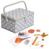 Hobby Gift Exclusieve voorgevulde knutseldoos met 94-delige naaiset inbegrepen, 18,5 x 25,5 x 14,5 cm, grijze stippen