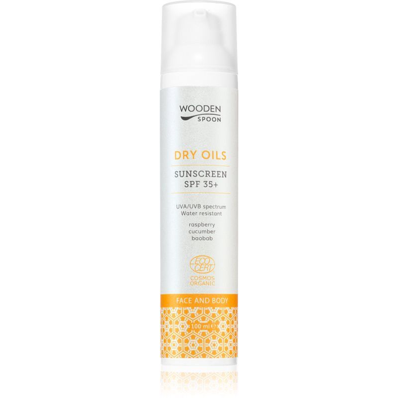 Wooden Spoon Certified Organic Sunscreen Lotion 100ml SPF 35+ Dry Oils for Face and Body Mineral Filters Only with Invisible Zinc