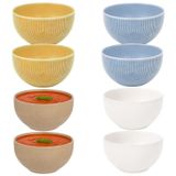 Secret de Gourmet Memphis soepkommen - D14 cm - geel / blauw / beige / wit - 8x stuks - keramiek