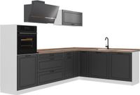 Vicco Hoekkeuken R-Line, Antraciet landelijk/Wit, 287 cm goudkleurig eiken werkblad