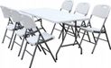BDW Table de jardin avec 6 poufs Table pliante 180x75 cm avec poignée de transport