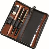 Alassio 2638 - Schrijfgerei Etui Van Echt Leer, Zwart, Ca. 17,5 x 8 x 2,5 cm, Voor 3 Pennen en Accessoires