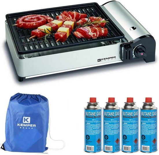 Kemper Portable smart gas barbecue Tafelbarbecue Campingkooktoestel Inclusief 4 gasflessen