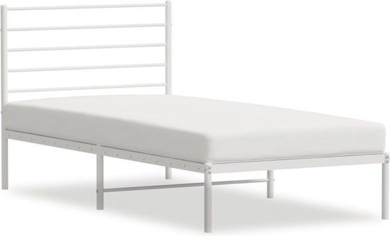 vidaXL Bedframe met hoofdbord metaal wit 107x203 cm