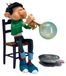 Gaston Lagaffe figurine, trompette à bulles de savon, 18 cm, résine, rouge